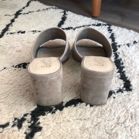Seychelles suede slide heels sandals gray taupe 7 - Picture 4 of 7